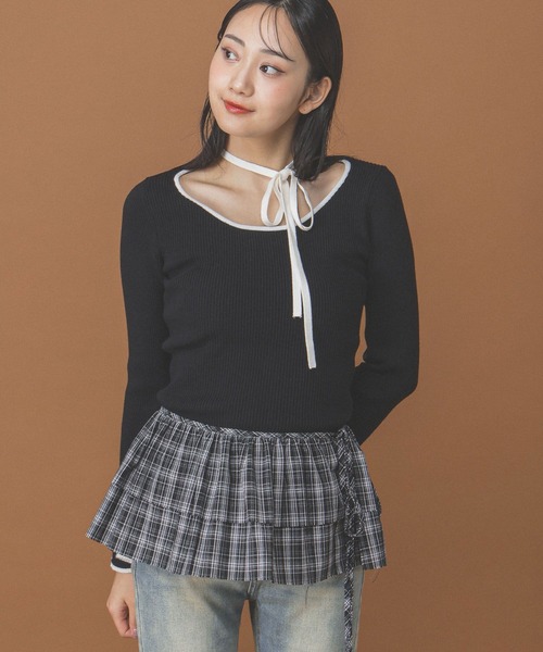 3.3 Field Trip （3.3フィールドトリップ）の「3.3 Field Trip／チョーカー付きニットロングスリーブ（ニット/セーター・レディース・ブラック/グレー/オフホワイト/レッド・FREE）」の2枚目の写真