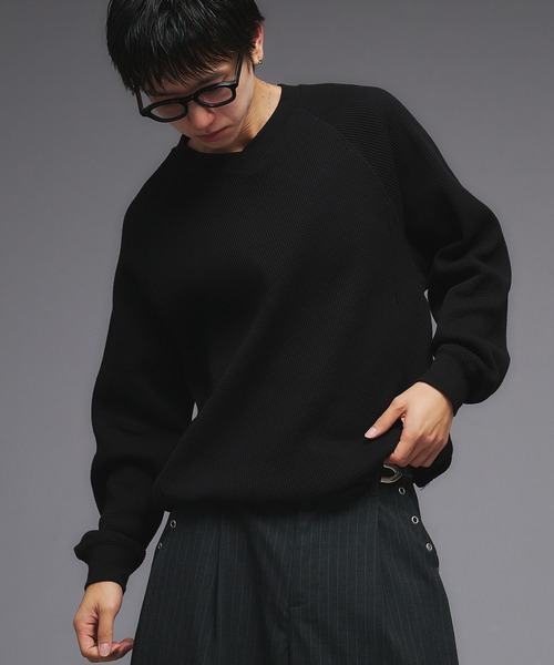 Adoon plain（アドーンプレーン）の「Shallow V-Neck Thermal Long Sleeve T / 浅VネックサーマルロングスリーブT（Tシャツ/カットソー・メンズ・ボルドー/杢グレー/ブラウン/ブラック/その他/ネイビー・MEDIUM/LARGE）」の8枚目の写真