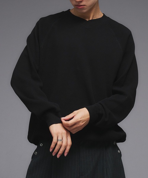 Adoon plain（アドーンプレーン）の「Shallow V-Neck Thermal Long Sleeve T / 浅VネックサーマルロングスリーブT（Tシャツ/カットソー・メンズ・ボルドー/杢グレー/ブラウン/ブラック/その他/ネイビー・MEDIUM/LARGE）」の13枚目の写真