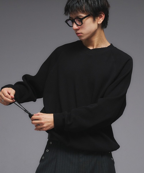 Adoon plain（アドーンプレーン）の「Shallow V-Neck Thermal Long Sleeve T / 浅VネックサーマルロングスリーブT（Tシャツ/カットソー・メンズ・ボルドー/杢グレー/ブラウン/ブラック/その他/ネイビー・MEDIUM/LARGE）」の14枚目の写真