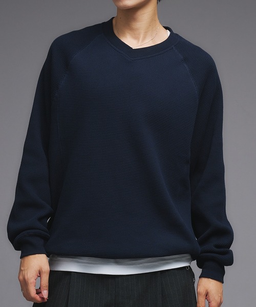 Adoon plain（アドーンプレーン）の「Shallow V-Neck Thermal Long Sleeve T / 浅VネックサーマルロングスリーブT（Tシャツ/カットソー・メンズ・ボルドー/杢グレー/ブラウン/ブラック/その他/ネイビー・MEDIUM/LARGE）」の7枚目の写真