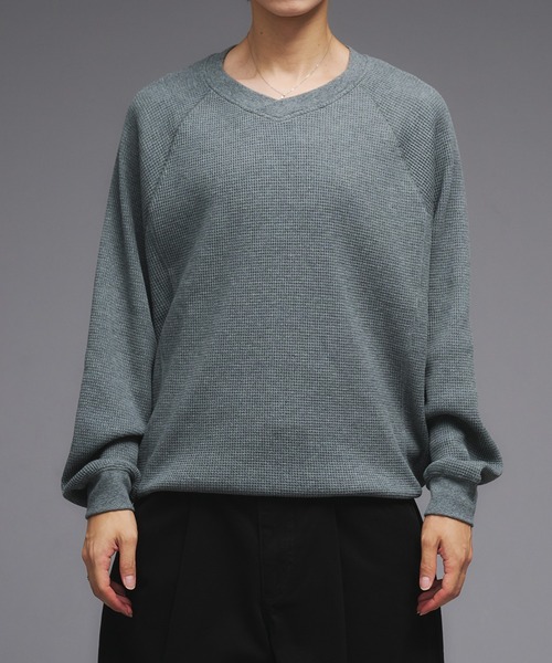 Adoon plain（アドーンプレーン）の「Shallow V-Neck Thermal Long Sleeve T / 浅VネックサーマルロングスリーブT（Tシャツ/カットソー・メンズ・ボルドー/杢グレー/ブラウン/ブラック/その他/ネイビー・MEDIUM/LARGE）」の15枚目の写真
