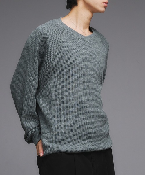 Adoon plain（アドーンプレーン）の「Shallow V-Neck Thermal Long Sleeve T / 浅VネックサーマルロングスリーブT（Tシャツ/カットソー・メンズ・ボルドー/杢グレー/ブラウン/ブラック/その他/ネイビー・MEDIUM/LARGE）」の17枚目の写真