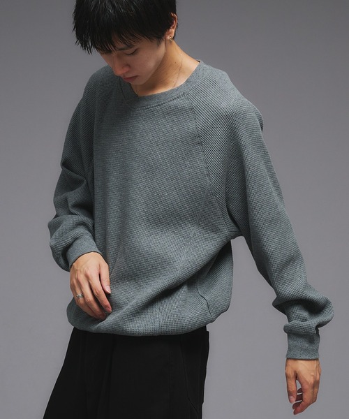 Adoon plain（アドーンプレーン）の「Shallow V-Neck Thermal Long Sleeve T / 浅VネックサーマルロングスリーブT（Tシャツ/カットソー・メンズ・ボルドー/杢グレー/ブラウン/ブラック/その他/ネイビー・MEDIUM/LARGE）」の19枚目の写真