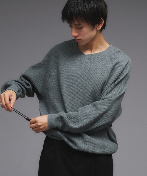Adoon plain（アドーンプレーン）の「Shallow V-Neck Thermal Long Sleeve T / 浅VネックサーマルロングスリーブT（Tシャツ/カットソー・メンズ・ボルドー/杢グレー/ブラウン/ブラック/その他/ネイビー・MEDIUM/LARGE）」の21枚目の写真