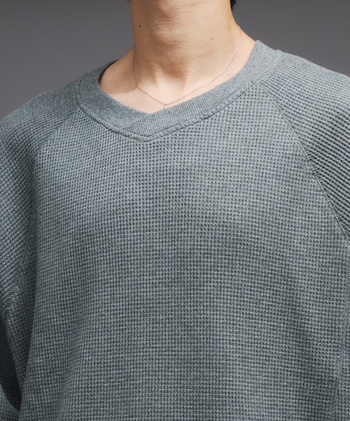 Adoon plain（アドーンプレーン）の「Shallow V-Neck Thermal Long Sleeve T / 浅VネックサーマルロングスリーブT（Tシャツ/カットソー・メンズ・ボルドー/杢グレー/ブラウン/ブラック/その他/ネイビー・MEDIUM/LARGE）」の22枚目の写真