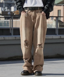 デニムパンツ（ブラウン/茶色系・クラッシュ・ダメージ）ファッション