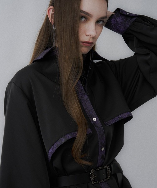 HARE(ハレ)の「ラメアートジャガードシャツ(HARE)(シャツ/ブラウス・レディース・ブラウン/ブラック/ブルー/パープル/グリーン/グレー・FREE)」の6枚目の写真