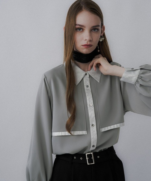 HARE(ハレ)の「ラメアートジャガードシャツ(HARE)(シャツ/ブラウス・レディース・ブラウン/ブラック/ブルー/パープル/グリーン/グレー・FREE)」の3枚目の写真