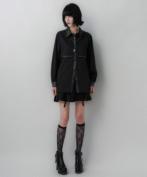 HARE(ハレ)の「ラメアートジャガードシャツ(HARE)(シャツ/ブラウス・レディース・ブラウン/ブラック/ブルー/パープル/グリーン/グレー・FREE)」の7枚目の写真