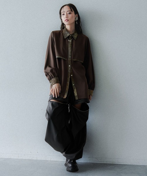 HARE(ハレ)の「ラメアートジャガードシャツ(HARE)(シャツ/ブラウス・レディース・ブラウン/ブラック/ブルー/パープル/グリーン/グレー・FREE)」の9枚目の写真