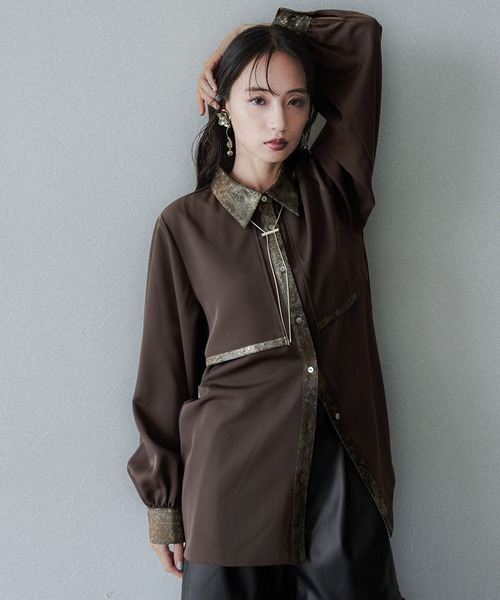 HARE(ハレ)の「ラメアートジャガードシャツ(HARE)(シャツ/ブラウス・レディース・ブラウン/ブラック/ブルー/パープル/グリーン/グレー・FREE)」の17枚目の写真