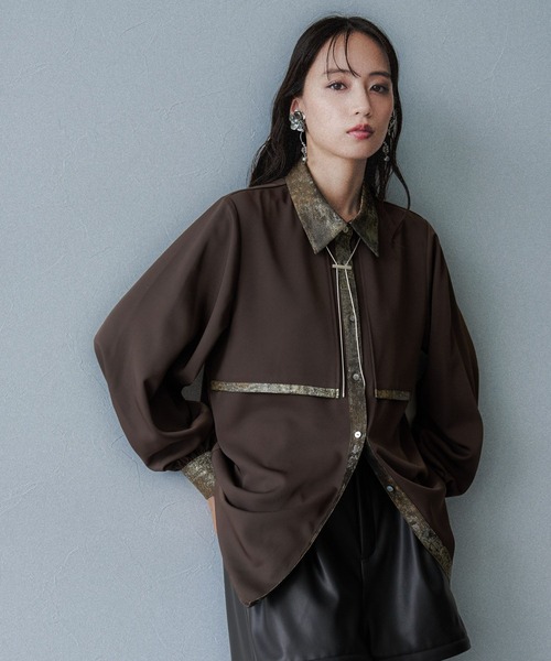 HARE(ハレ)の「ラメアートジャガードシャツ(HARE)(シャツ/ブラウス・レディース・ブラウン/ブラック/ブルー/パープル/グリーン/グレー・FREE)」の18枚目の写真