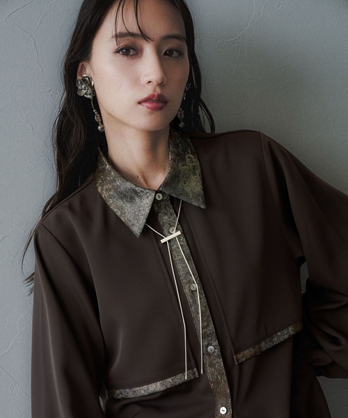 HARE(ハレ)の「ラメアートジャガードシャツ(HARE)(シャツ/ブラウス・レディース・ブラウン/ブラック/ブルー/パープル/グリーン/グレー・FREE)」の19枚目の写真