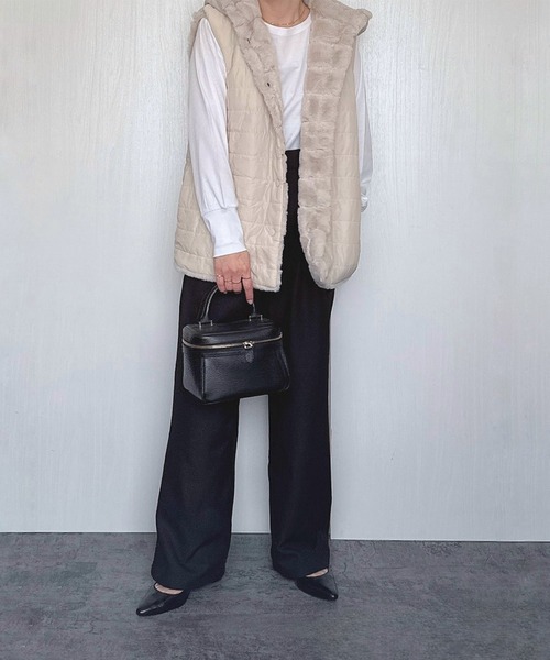 libelle more（リベル モア）の「フェイクファー＆キルト リバーシブルフードベスト（ベスト・レディース・モカ/ブラック/グレー/ベージュ・M/L）」の8枚目の写真