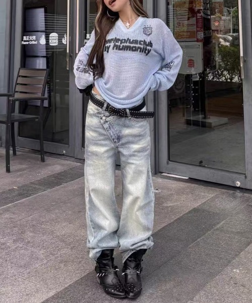 FreeZone(フリーゾーン)の「クロスウエスト ワイドデニムパンツ(デニムパンツ・メンズ・ブルー・S/M/L)」の14枚目の写真