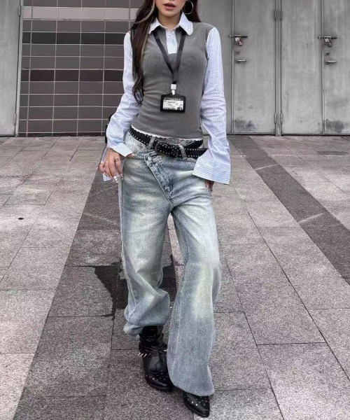 FreeZone(フリーゾーン)の「クロスウエスト ワイドデニムパンツ(デニムパンツ・メンズ・ブルー・S/M/L)」の16枚目の写真