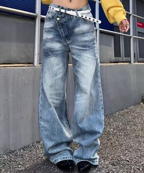 FreeZone(フリーゾーン)の「クロスウエスト ワイドデニムパンツ(デニムパンツ・メンズ・ブルー・S/M/L)」の4枚目の写真