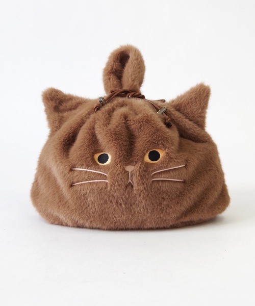 WOVEN(ウーヴン)の「WOVEN (ウーヴン) / エコファー ねこ フェイス 2WAY BAG 猫巾着 バッグ(ハンドバッグ・レディース・グレー/ホワイト/ブラック/ブラウン/ホワイト系・FREE)」の5枚目の写真