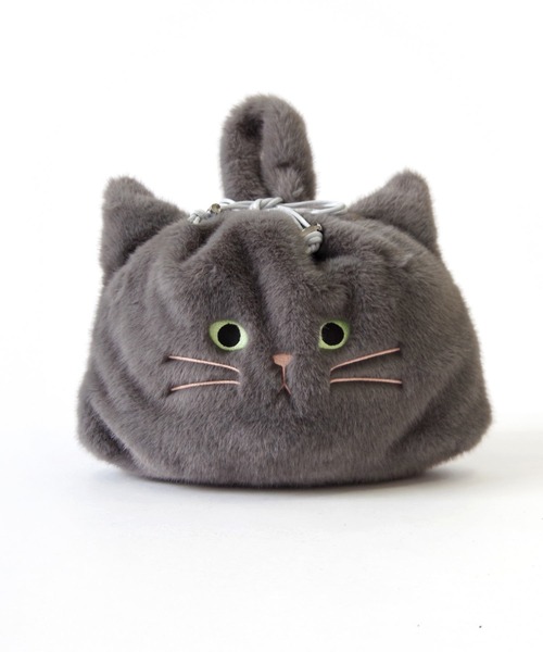 WOVEN(ウーヴン)の「WOVEN (ウーヴン) / エコファー ねこ フェイス 2WAY BAG 猫巾着 バッグ(ハンドバッグ・レディース・グレー/ホワイト/ブラック/ブラウン/ホワイト系・FREE)」の4枚目の写真