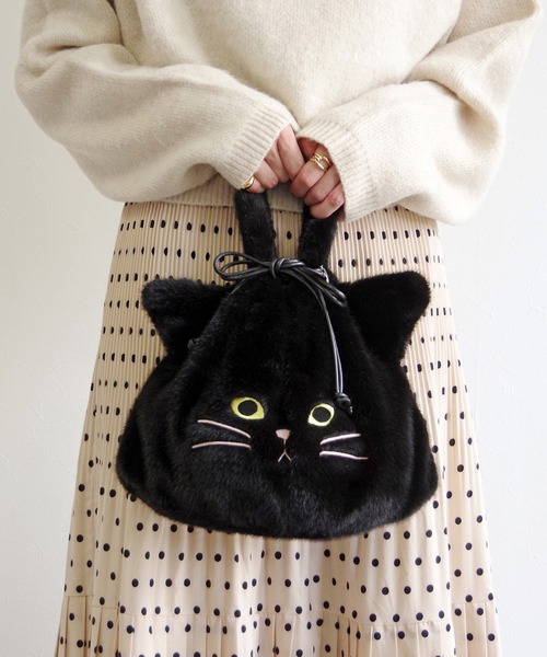 WOVEN (ウーヴン) / エコファー ねこ フェイス 2WAY BAG 猫巾着 バッグ