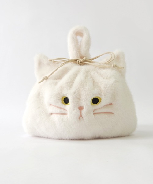 WOVEN(ウーヴン)の「WOVEN (ウーヴン) / エコファー ねこ フェイス 2WAY BAG 猫巾着 バッグ(ハンドバッグ・レディース・グレー/ホワイト/ブラック/ブラウン/ホワイト系・FREE)」の20枚目の写真