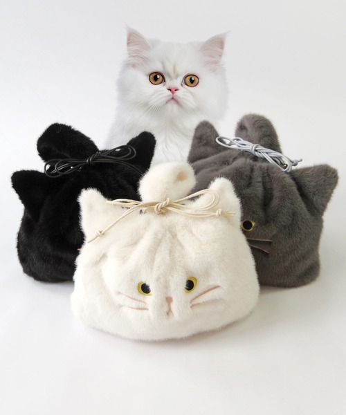 WOVEN(ウーヴン)の「WOVEN (ウーヴン) / エコファー ねこ フェイス 2WAY BAG 猫巾着 バッグ(ハンドバッグ・レディース・グレー/ホワイト/ブラック/ブラウン/ホワイト系・FREE)」の22枚目の写真