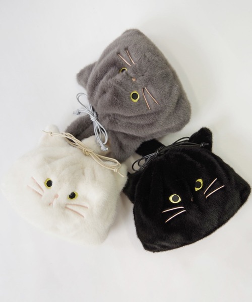 WOVEN(ウーヴン)の「WOVEN (ウーヴン) / エコファー ねこ フェイス 2WAY BAG 猫巾着 バッグ(ハンドバッグ・レディース・グレー/ホワイト/ブラック/ブラウン/ホワイト系・FREE)」の19枚目の写真