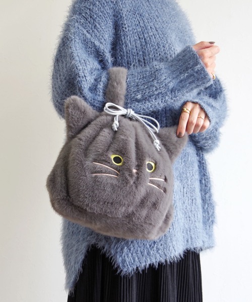 WOVEN(ウーヴン)の「WOVEN (ウーヴン) / エコファー ねこ フェイス 2WAY BAG 猫巾着 バッグ(ハンドバッグ・レディース・グレー/ホワイト/ブラック/ブラウン/ホワイト系・FREE)」の17枚目の写真