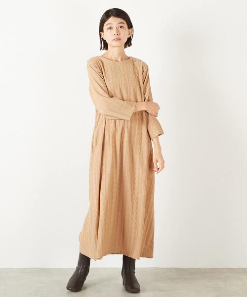 MELROSE claire(メルローズ クレール)の「【カットジャガードロングワンピース】(ワンピース・レディース・ブラック/ブルー/ベージュ・FREE)」の1枚目の写真