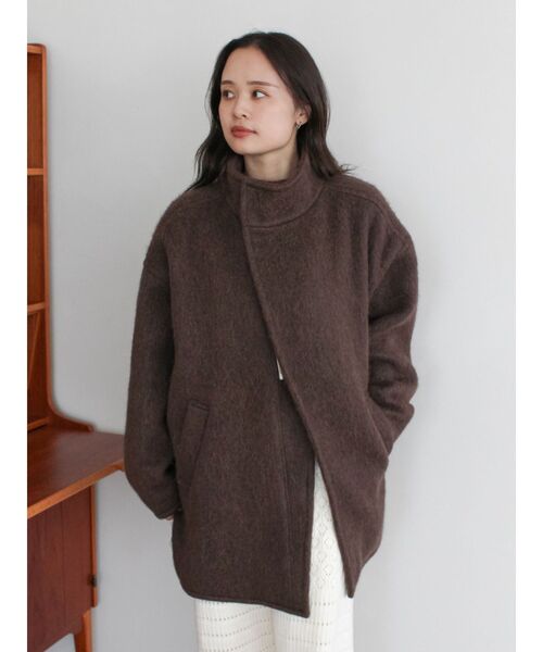 アルパカ混ミドル丈スタンドカラーコート（ダウンジャケット/コート