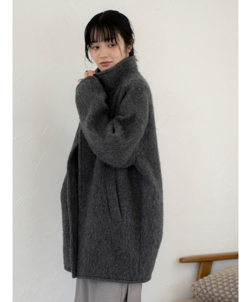 アルパカ混ミドル丈スタンドカラーコート（ダウンジャケット/コート