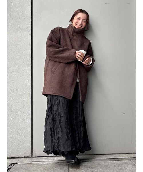 アルパカ混ミドル丈スタンドカラーコート（ダウンジャケット/コート