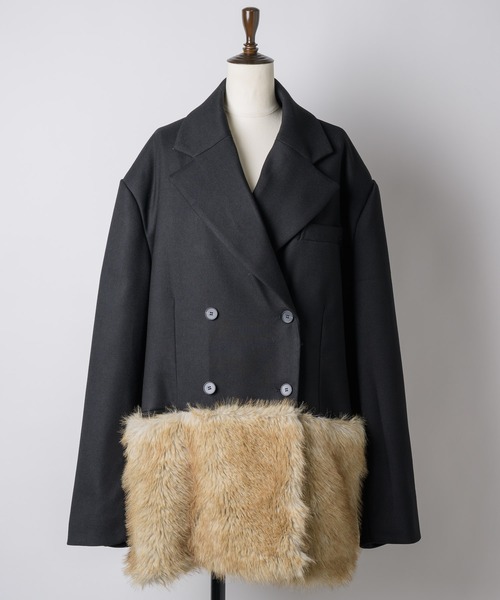 yae（ヤエ）の「Fur blocking coat / ファーブロッキングジャケット（テーラードジャケット・レディース・ブラック/グレー・FREE）」の20枚目の写真