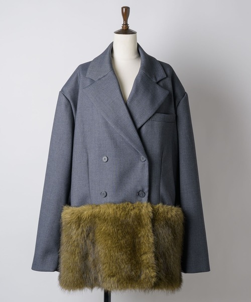 yae（ヤエ）の「Fur blocking coat / ファーブロッキングジャケット（テーラードジャケット・レディース・ブラック/グレー・FREE）」の9枚目の写真