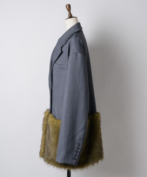 yae（ヤエ）の「Fur blocking coat / ファーブロッキングジャケット（テーラードジャケット・レディース・ブラック/グレー・FREE）」の10枚目の写真