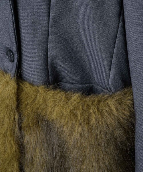 yae（ヤエ）の「Fur blocking coat / ファーブロッキングジャケット（テーラードジャケット・レディース・ブラック/グレー・FREE）」の6枚目の写真