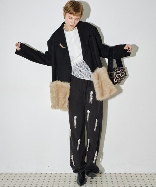 yae（ヤエ）の「Fur blocking coat / ファーブロッキングジャケット（テーラードジャケット・レディース・ブラック/グレー・FREE）」の18枚目の写真