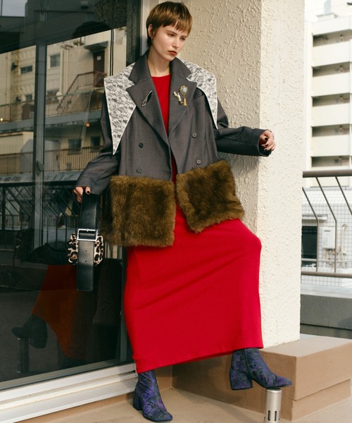 yae（ヤエ）の「Fur blocking coat / ファーブロッキングジャケット（テーラードジャケット・レディース・ブラック/グレー・FREE）」の15枚目の写真