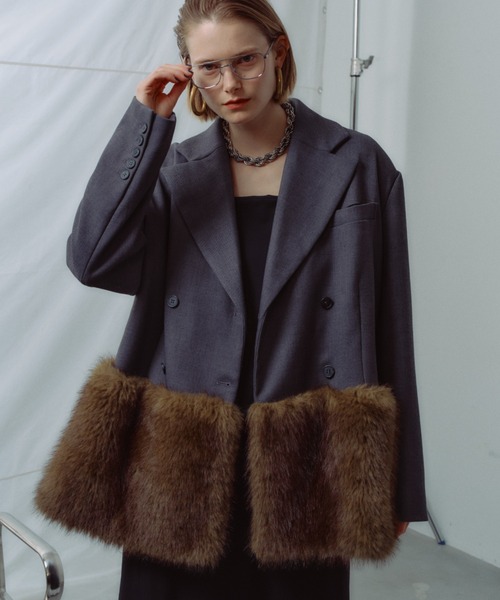 セール】Fur blocking coat / ファーブロッキングコートジャケット