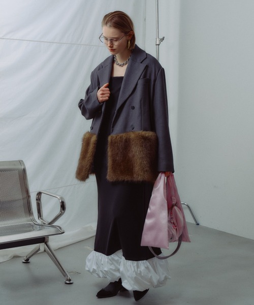 セール】Fur blocking coat / ファーブロッキングコートジャケット