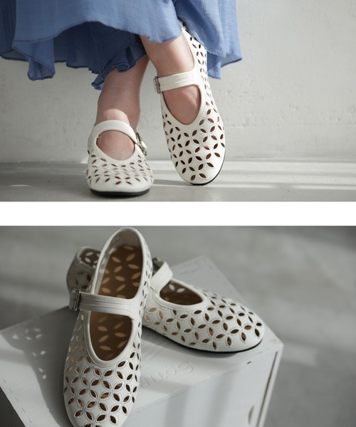 cawaii(カワイイ)の「歩きやすい柔らかソールのパンチングフラワーパンプス(パンプス・レディース・ホワイト・35/36/37/38/39/40)」の9枚目の写真