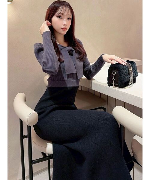 RESEXXY(リゼクシー)の「ボウタイマーメイドニットワンピース(ワンピース・レディース・チャコールグレー/アイボリー/レッド・FREE)」の8枚目の写真