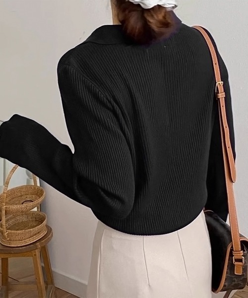 Miniministore(ミニミニストア)の「ポロニットトップス秋新作リブニット韓国風(ニット/セーター・レディース・ホワイト/ブラック/ベージュ/グレー/ピンク/イエロー・FREE)」の13枚目の写真