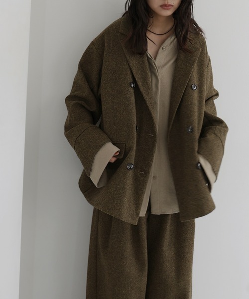 hellam(へラム)の「ツイードダブルオーバージャケット(テーラードジャケット・レディース・カーキ/ブラウン/ブラック・FREE)」の3枚目の写真