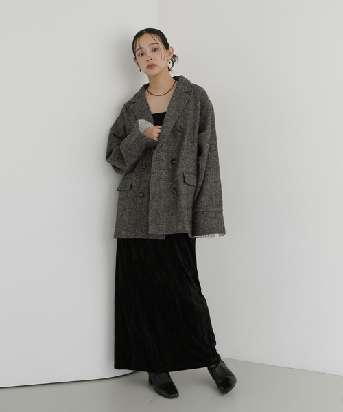 hellam(へラム)の「ツイードダブルオーバージャケット(テーラードジャケット・レディース・カーキ/ブラウン/ブラック・FREE)」の9枚目の写真