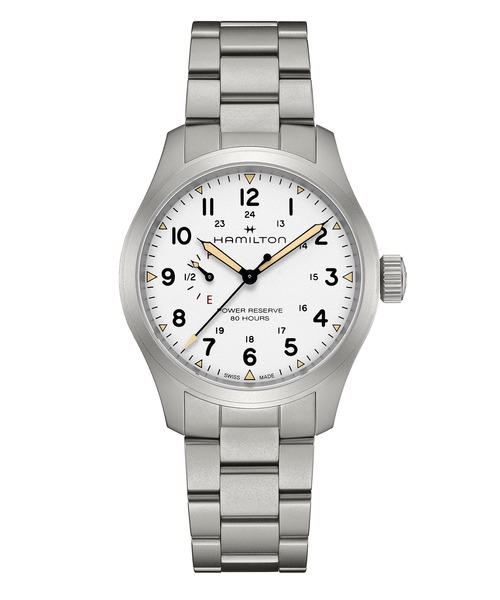 HAMILTON（ハミルトン）の「HAMILTON [ハミルトン] 腕時計 Khaki Field （カーキ フィールド） Power Reserve メカニカル 機械式 40MM ホワイト×シルバー（アナログ腕時計・メンズ・ホワイト・FREE）」の2枚目の写真
