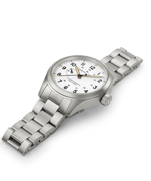 HAMILTON（ハミルトン）の「HAMILTON [ハミルトン] 腕時計 Khaki Field （カーキ フィールド） Power Reserve メカニカル 機械式 40MM ホワイト×シルバー（アナログ腕時計・メンズ・ホワイト・FREE）」の4枚目の写真