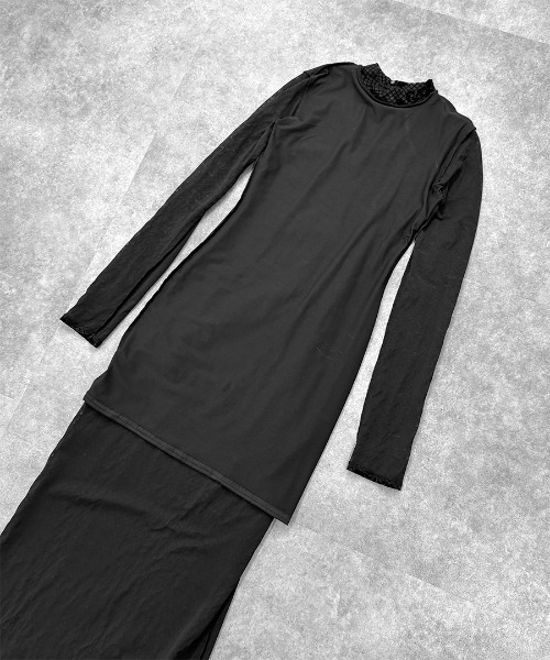 LVEU.(ラブユ.)の「【LVEU.】ベロアレースワンピース / ワンピース ワンピ タイト ロング レース ベロア ハイネック スタンドカラー 花柄 フラワー ボタニカル柄 ブラック(ワンピース・レディース・ブラック・FREE)」の9枚目の写真