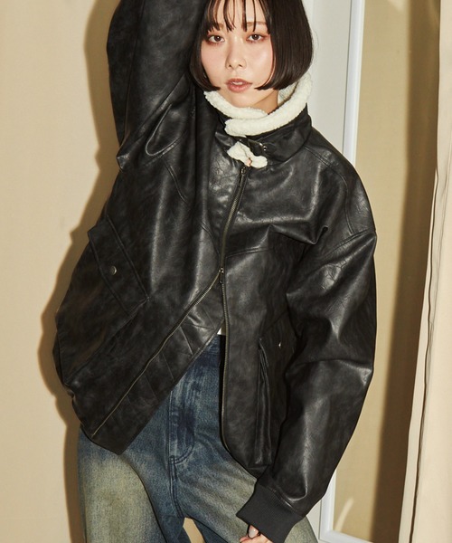 セール】【Snap club】2WAYヴィンテージライク襟ボア切り替えフライト